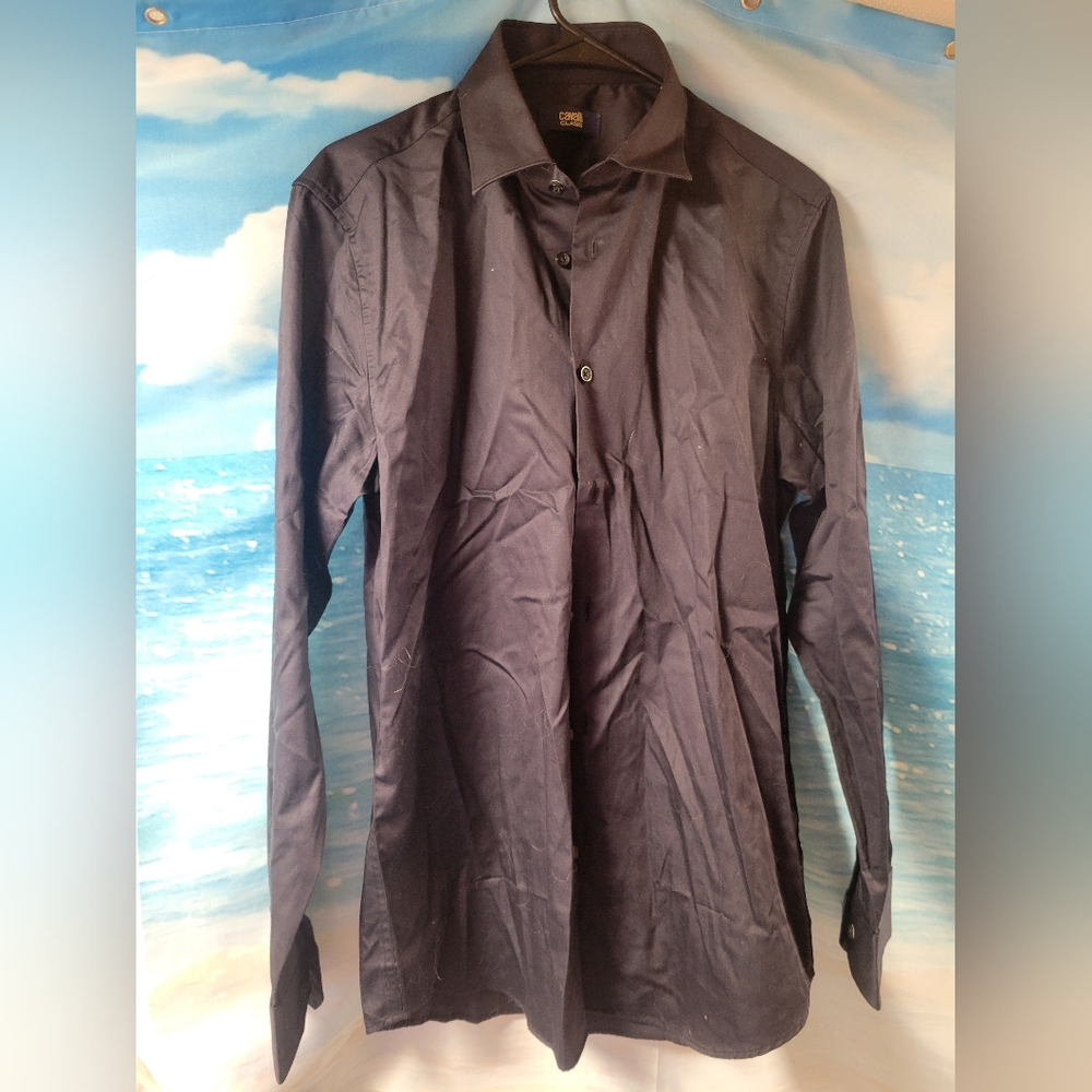 Cavalli Class NWOT Black Button Up Suit Dress Shirt‎ Size 41 16